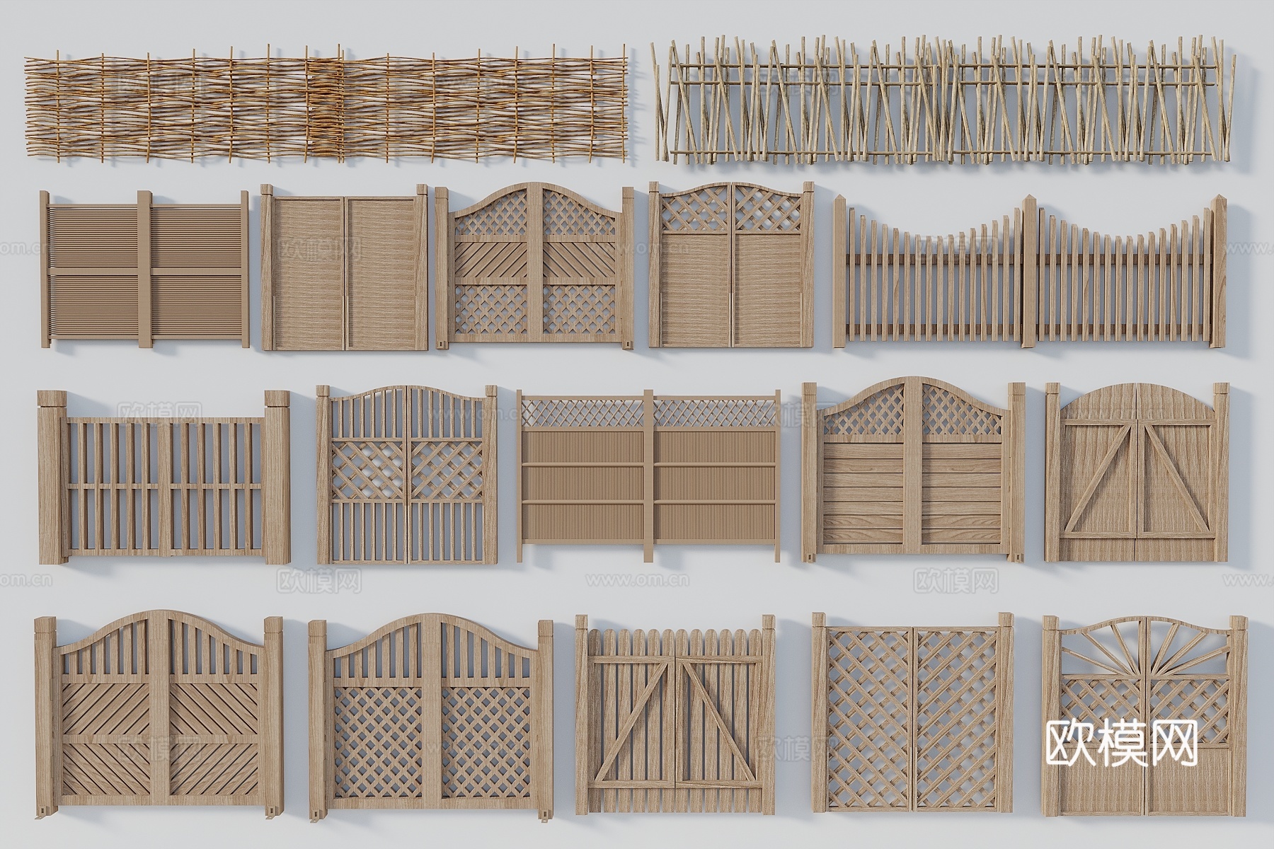 中式双开门 日式栅栏门 庭院门 篱笆门 木栏杆门 防腐木门3d模型下载