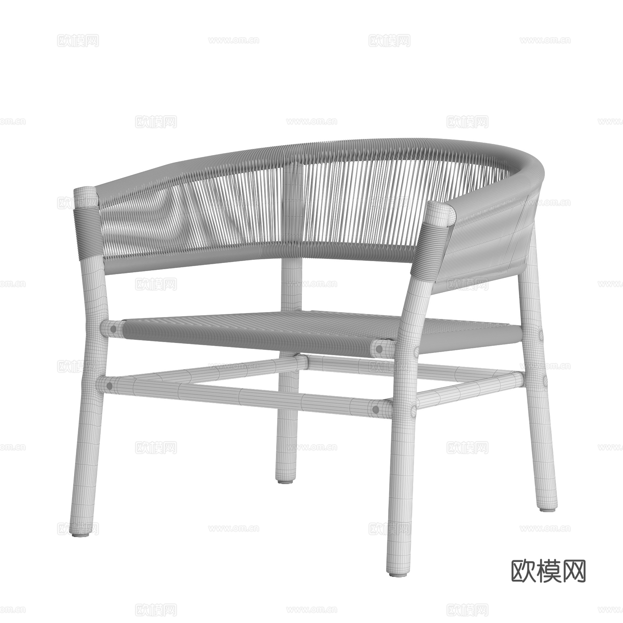 新中式藤编扶手椅3d模型