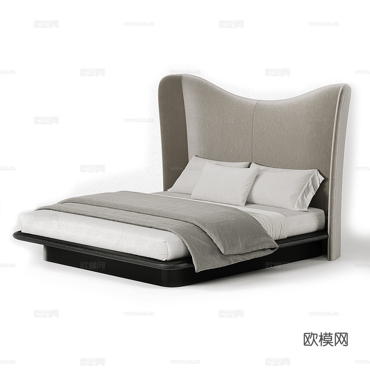 现代简约双人床 双人床 简约床 卧室床 抱枕3d模型