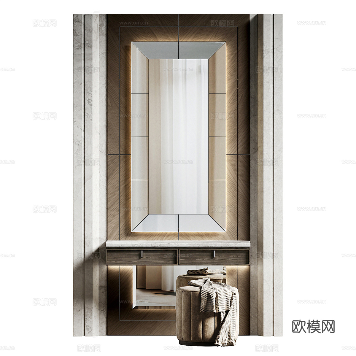 现代意式轻奢梳妆台3d模型