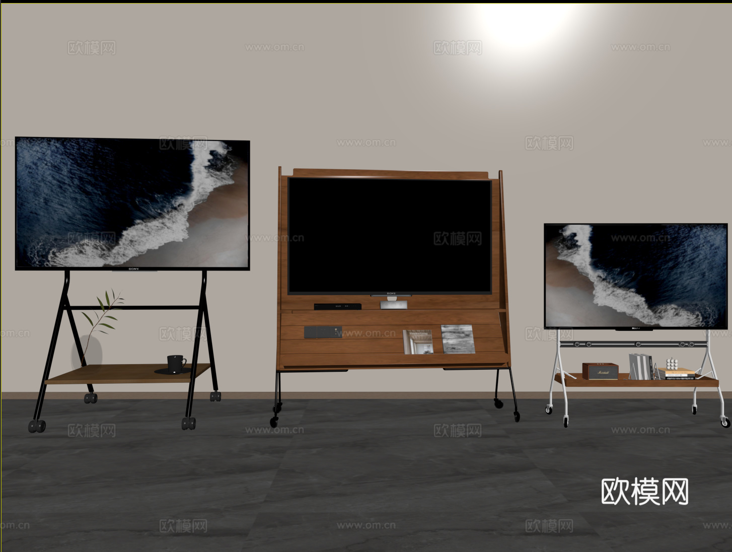 中古风移动落地电视 电视支架3d模型
