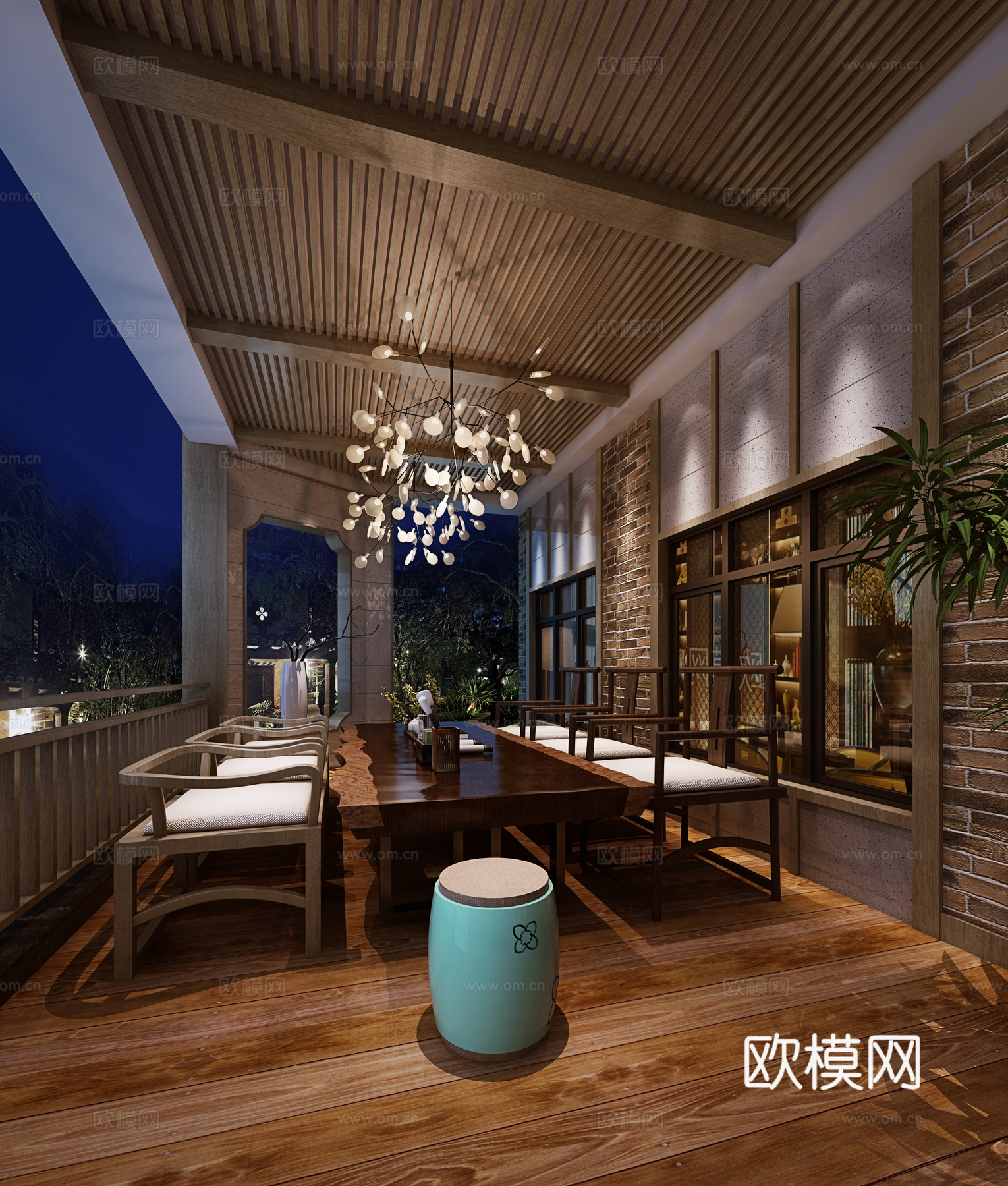 新中式别墅阳台3d模型