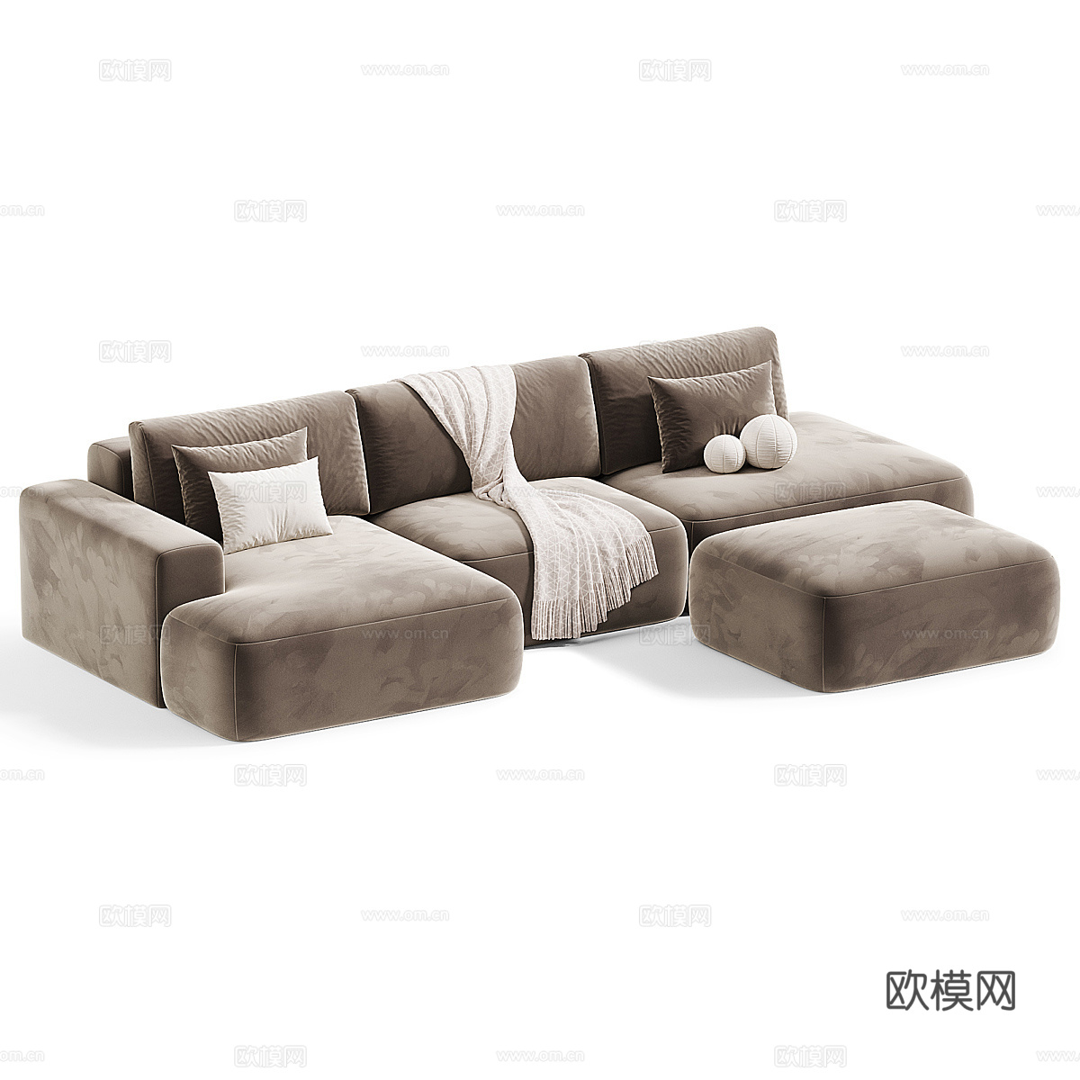 现代奶油风布艺组合休闲沙发3d模型