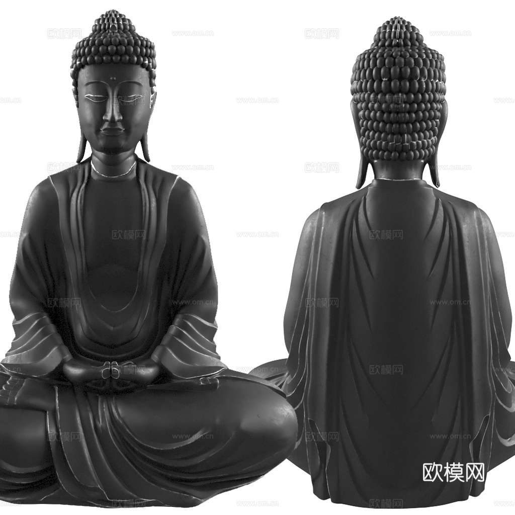 新中式佛陀坐津雕像3d模型