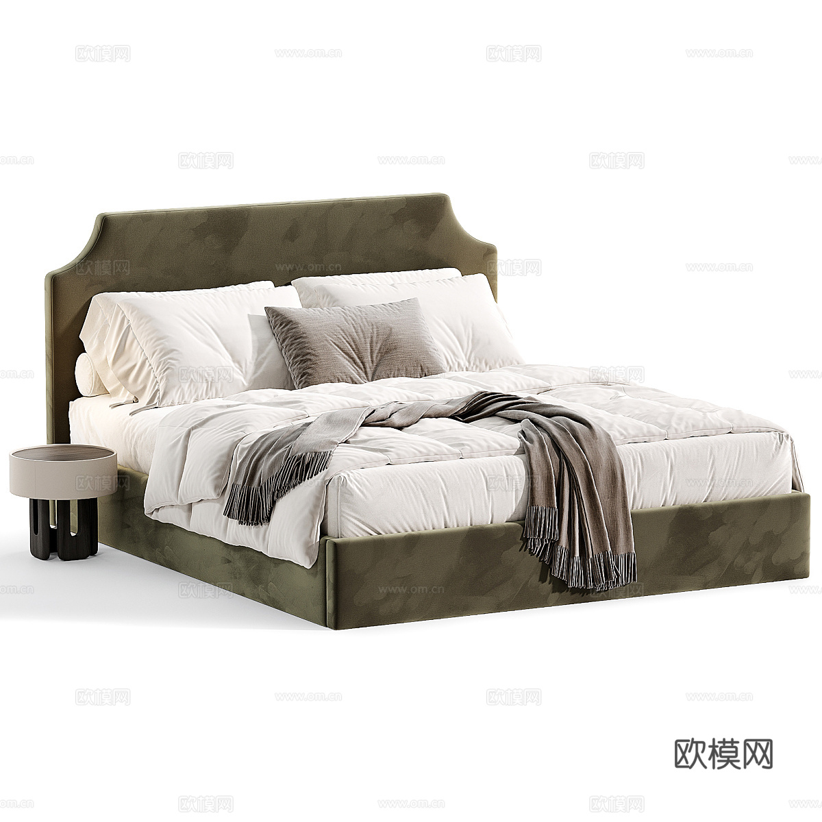 现代奶油风布艺双人床3d模型
