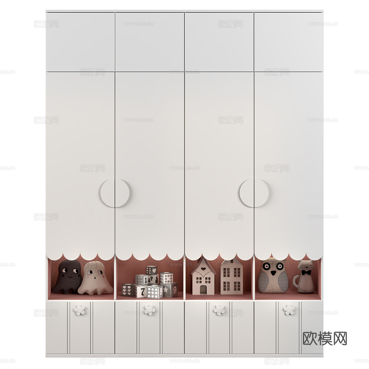 现代奶油风儿童衣柜3d模型