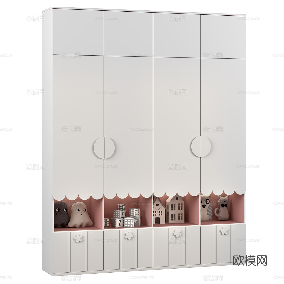 现代奶油风儿童衣柜3d模型