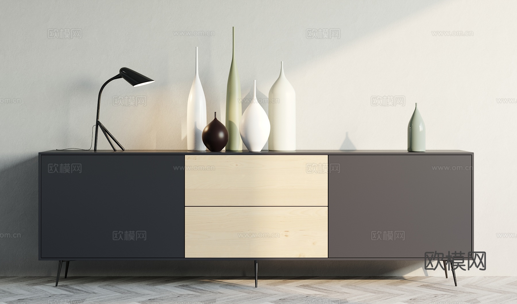 现代装饰柜摆件组合3d模型