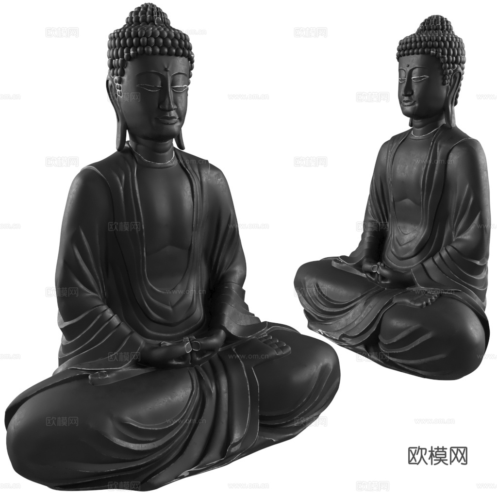 新中式佛陀坐津雕像3d模型