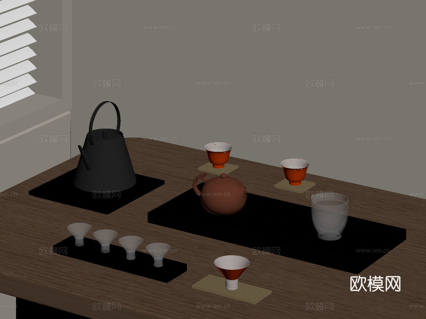 茶具 中式极简茶具组合su模型