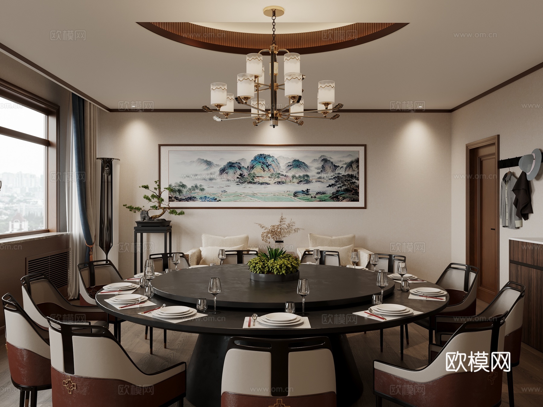 新中式包间 餐饮包厢3d模型