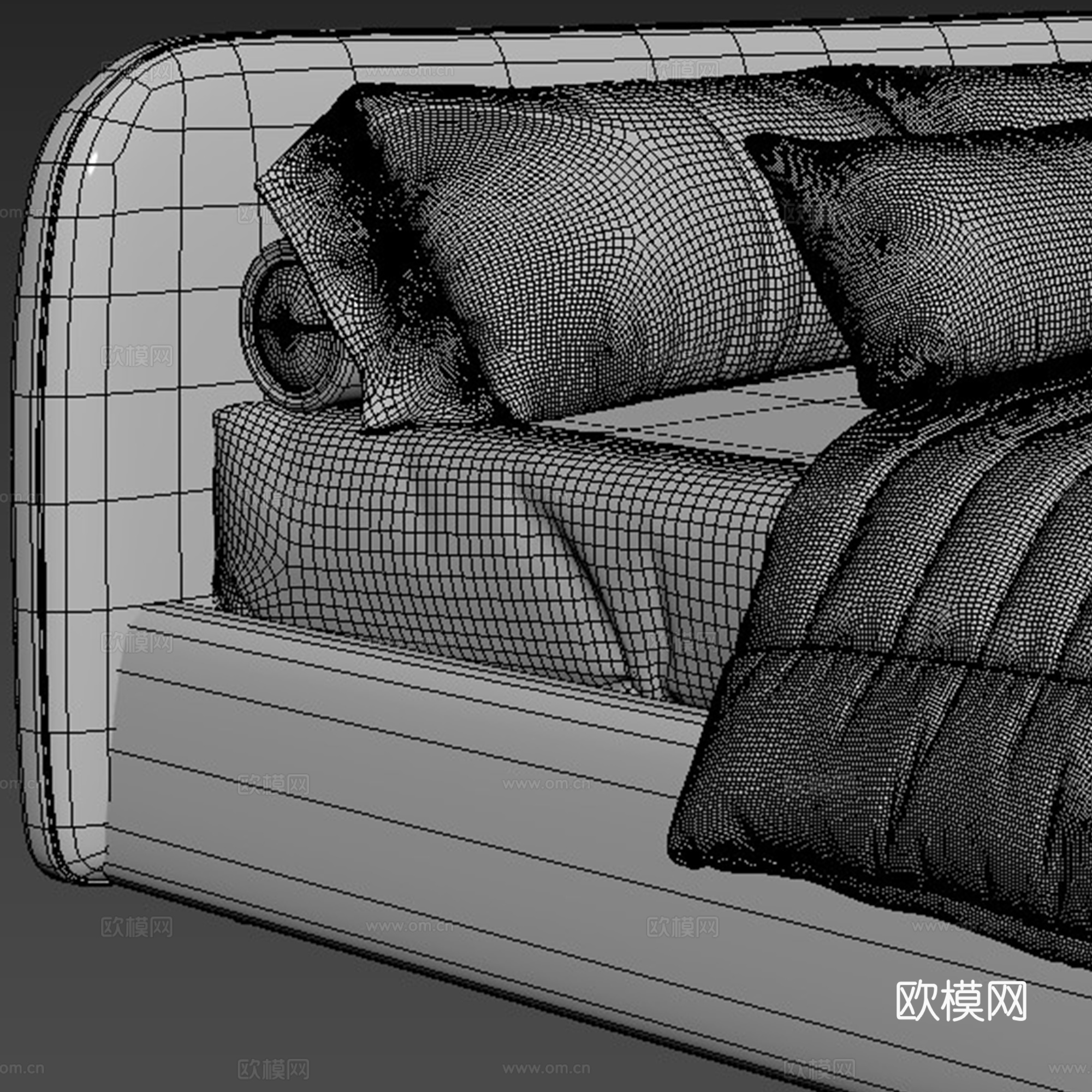 现代背景双人床 意式布艺软床双人床 极简轻奢双人床  真皮3d模型