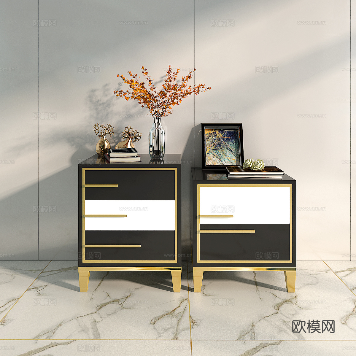 后现代装饰柜 边柜 柜子 床头柜 角几3d模型
