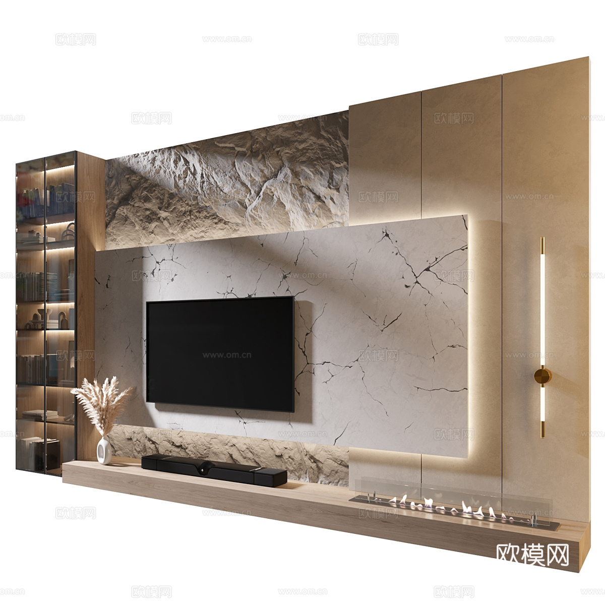 现代极简电视背景墙3d模型