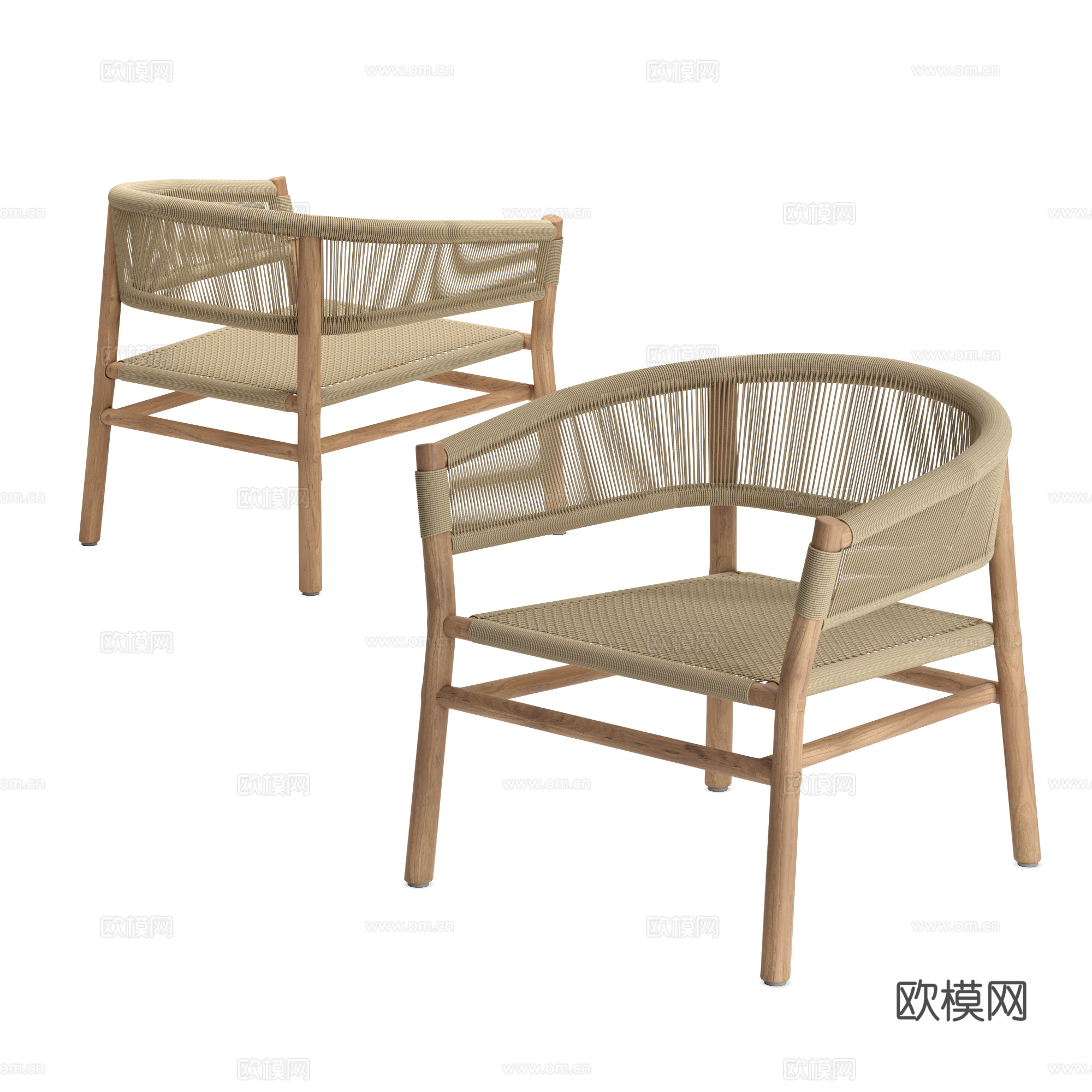 新中式藤编扶手椅3d模型