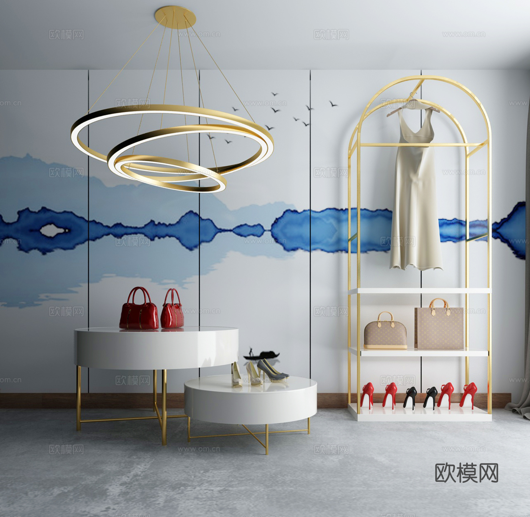 新中式现代婚纱点 婚纱摆台 婚纱场景 吊灯3d模型