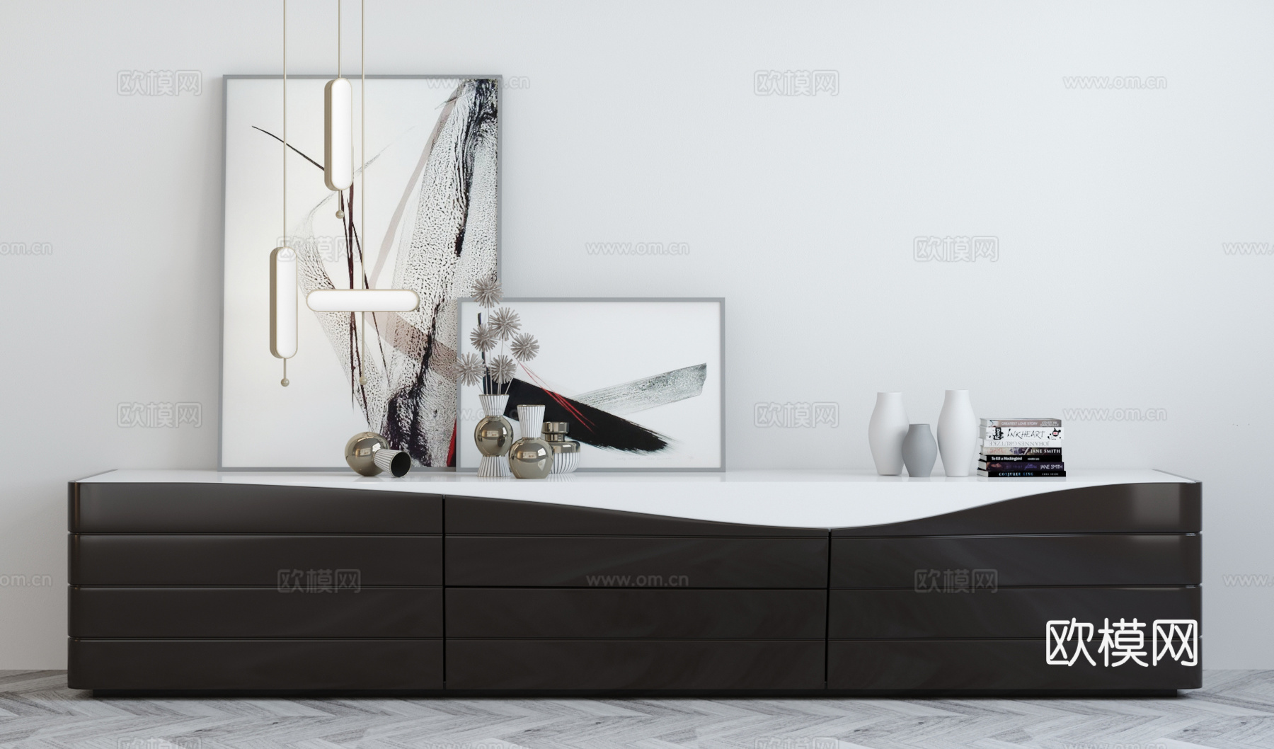 现代简约 装饰柜 吊灯 摆件组合3d模型