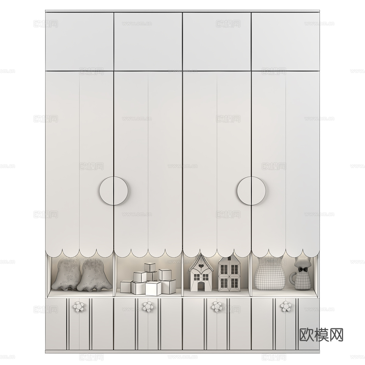 现代奶油风儿童衣柜3d模型