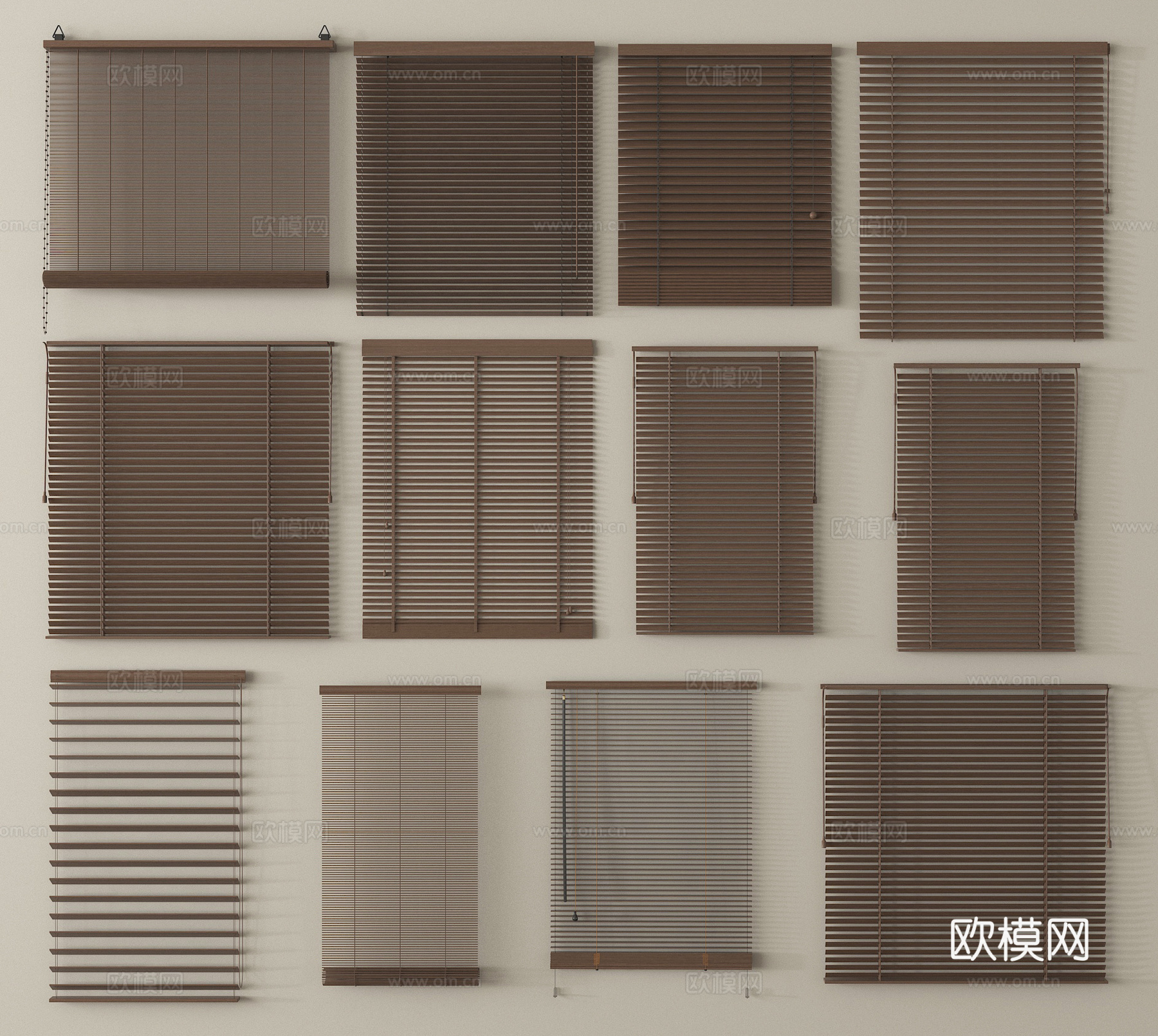 新中式窗帘 百叶帘 卷帘 木百叶帘3d模型