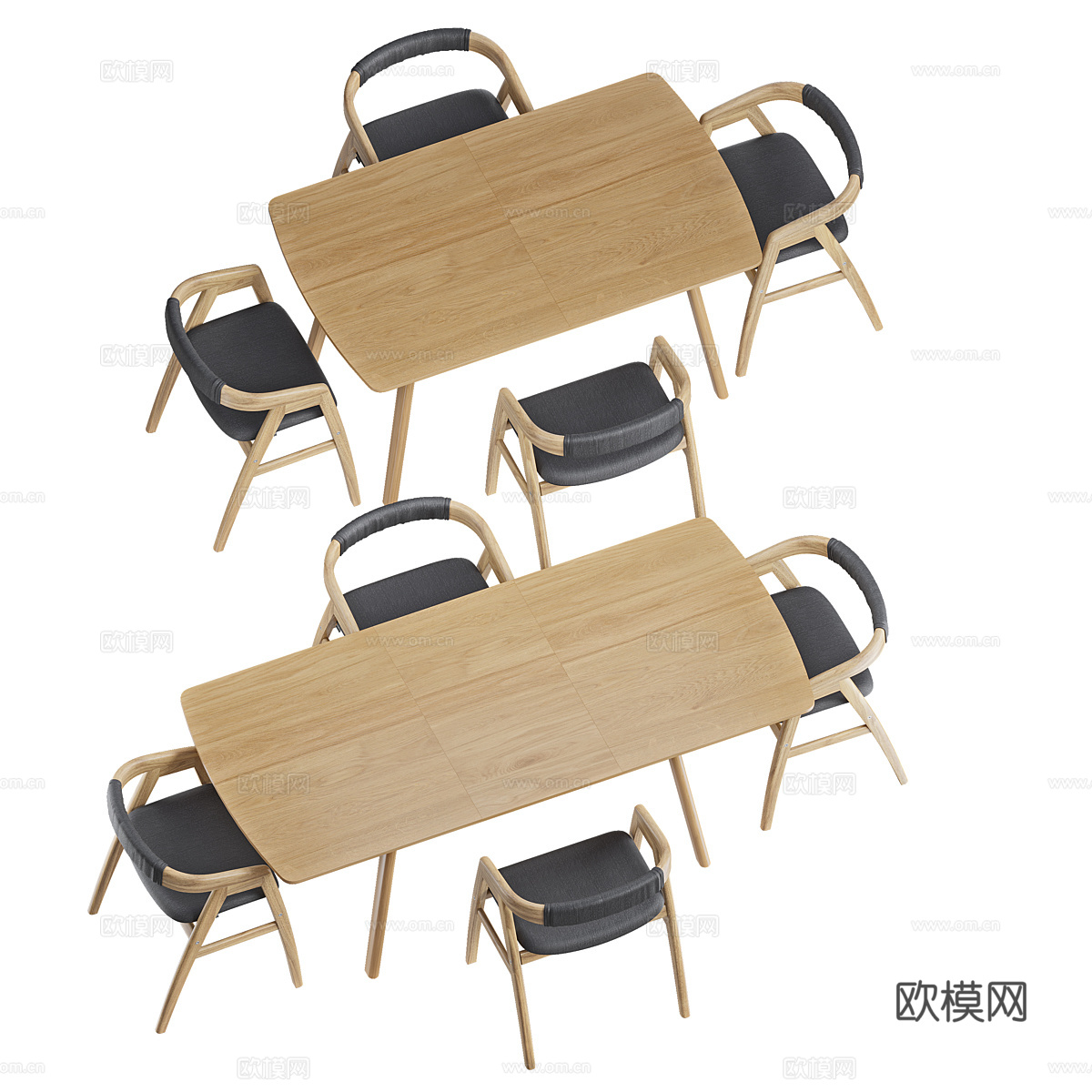 新中式原木风餐桌椅组合3d模型