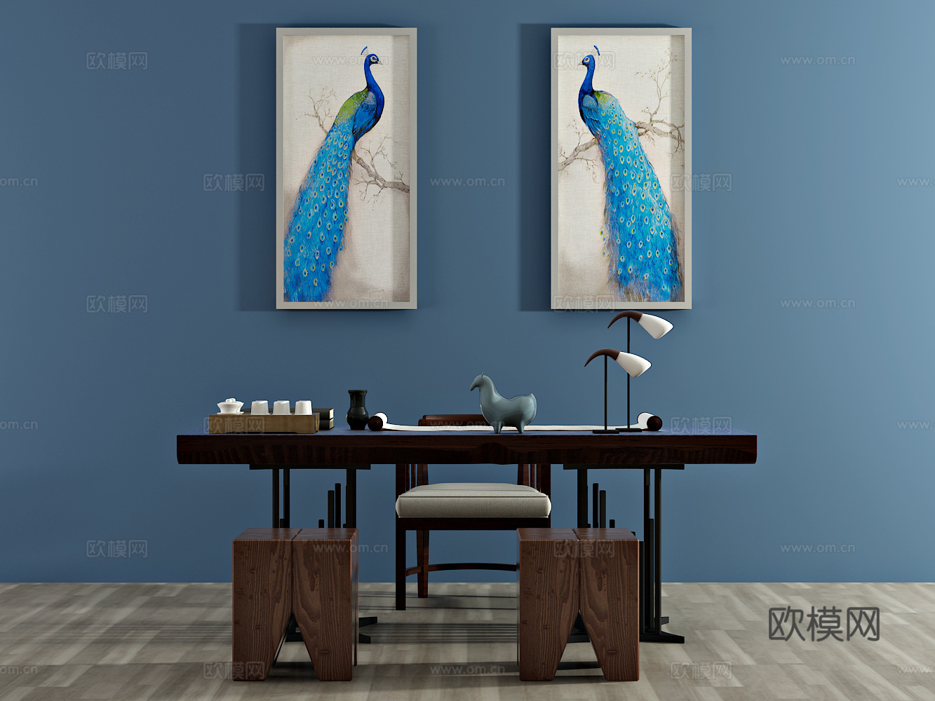 新中式茶几椅 凳子 装饰画3d模型