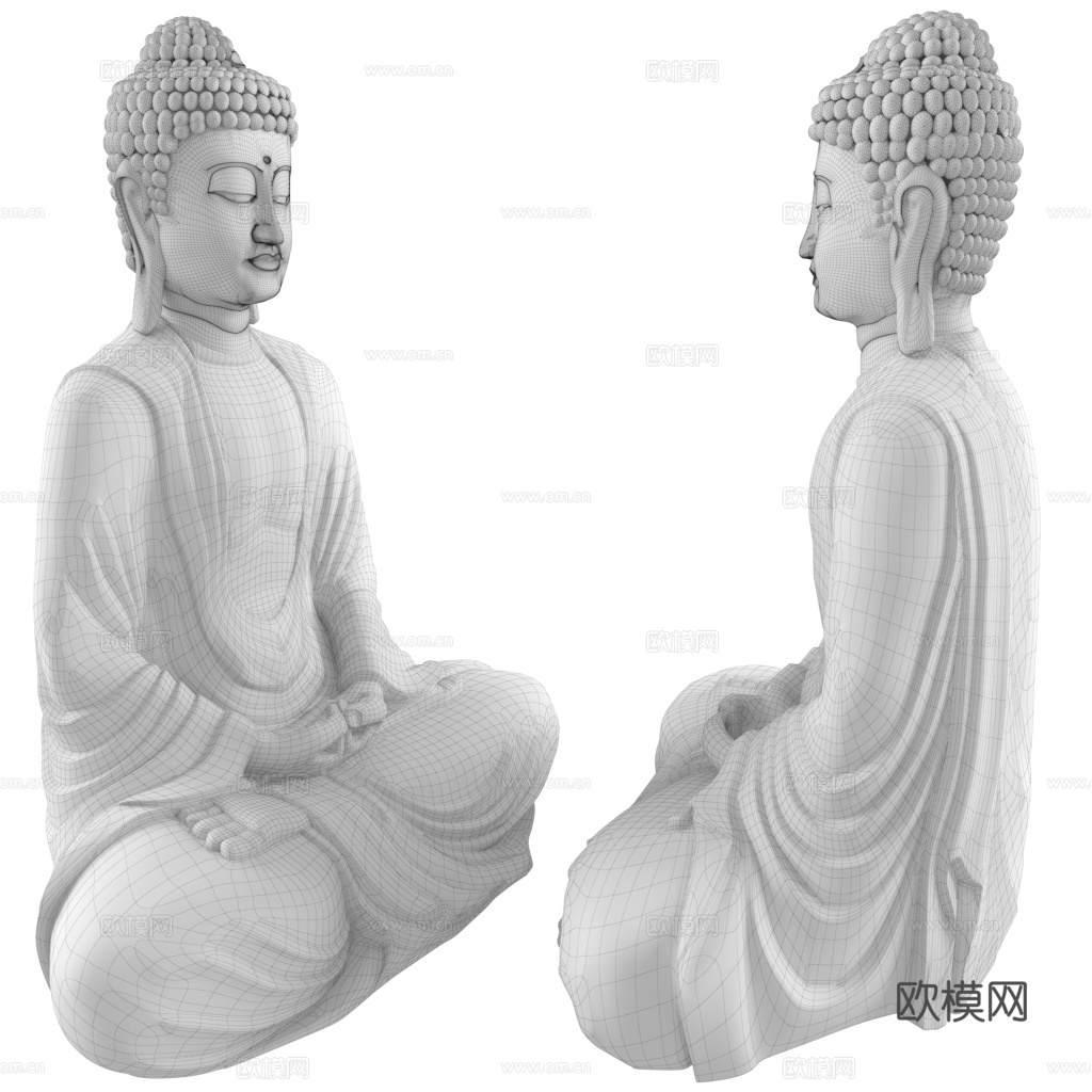 新中式佛陀坐津雕像3d模型
