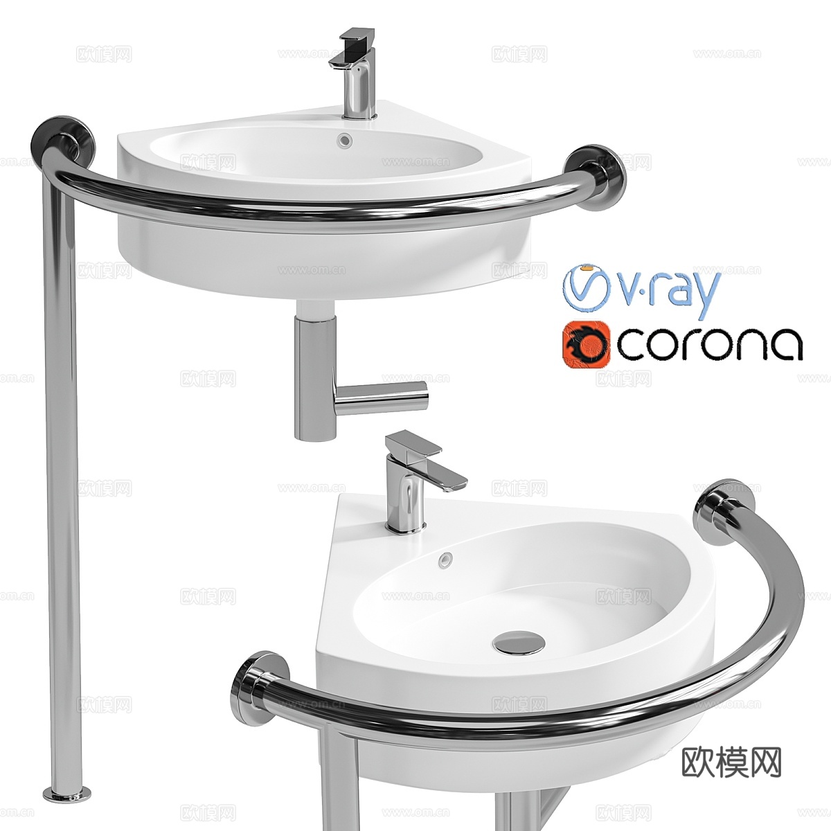 水槽 DS IF35 角落 450x400x120 毫米带扶3d模型