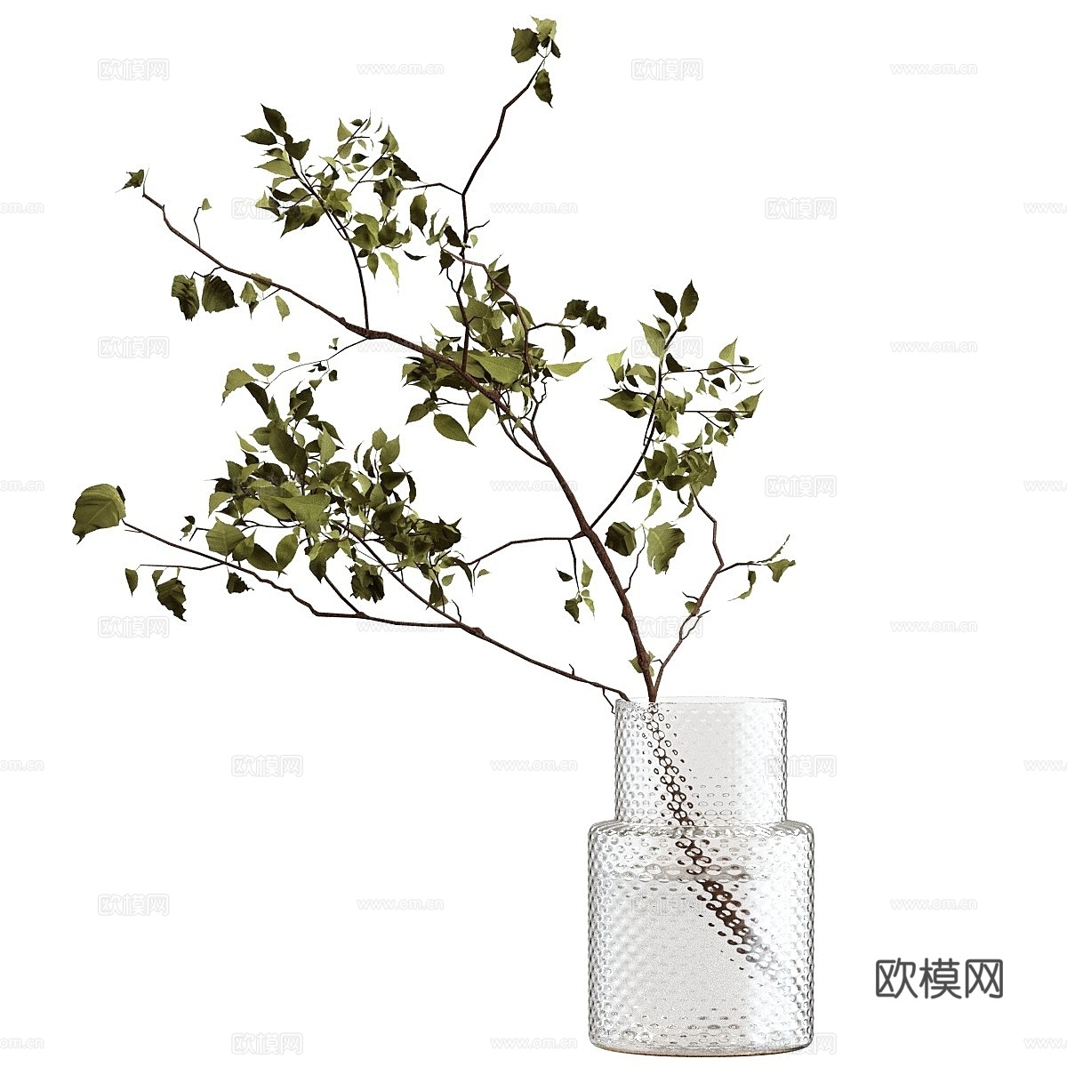 花束枝条在花瓶中3d模型
