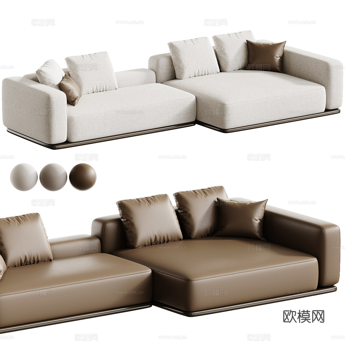 现代意式布艺皮革组合休闲沙发3d模型