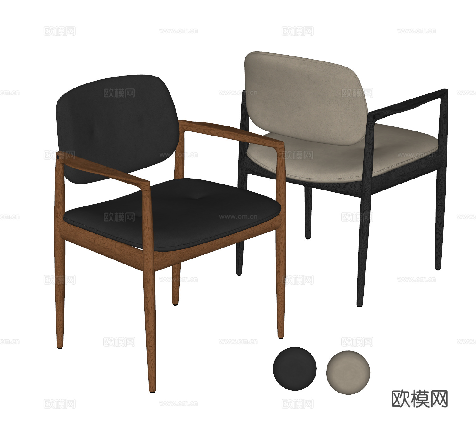 现代中古风餐椅 单椅 休闲椅 皮椅 木椅 意式单椅su模型