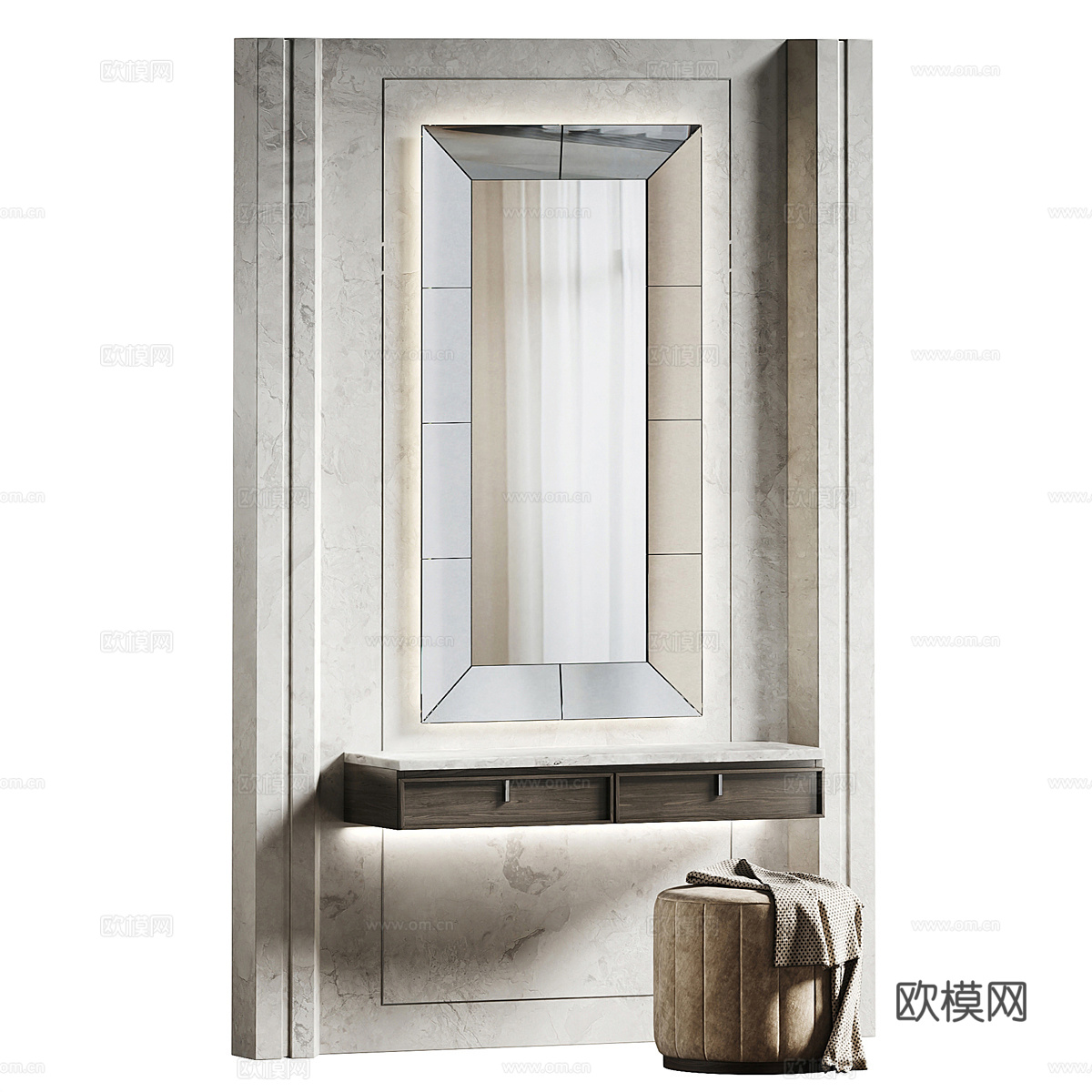现代意式轻奢梳妆台3d模型