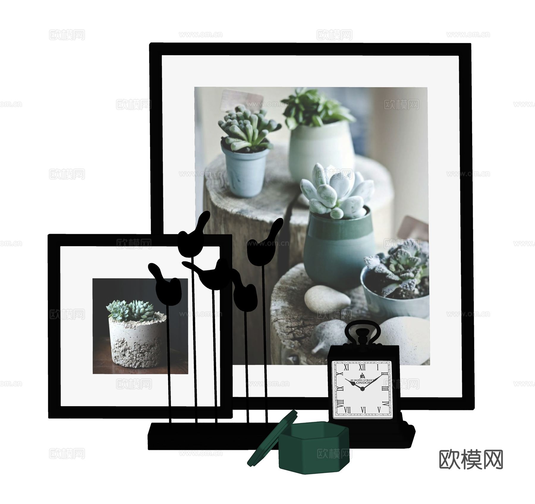 现代摆件组合 挂画闹钟 饰品摆件su模型