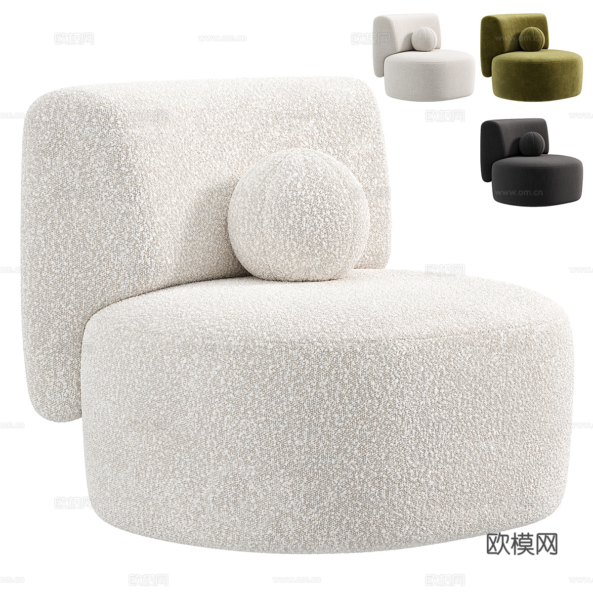 现代意式奶油风布艺沙发椅3d模型