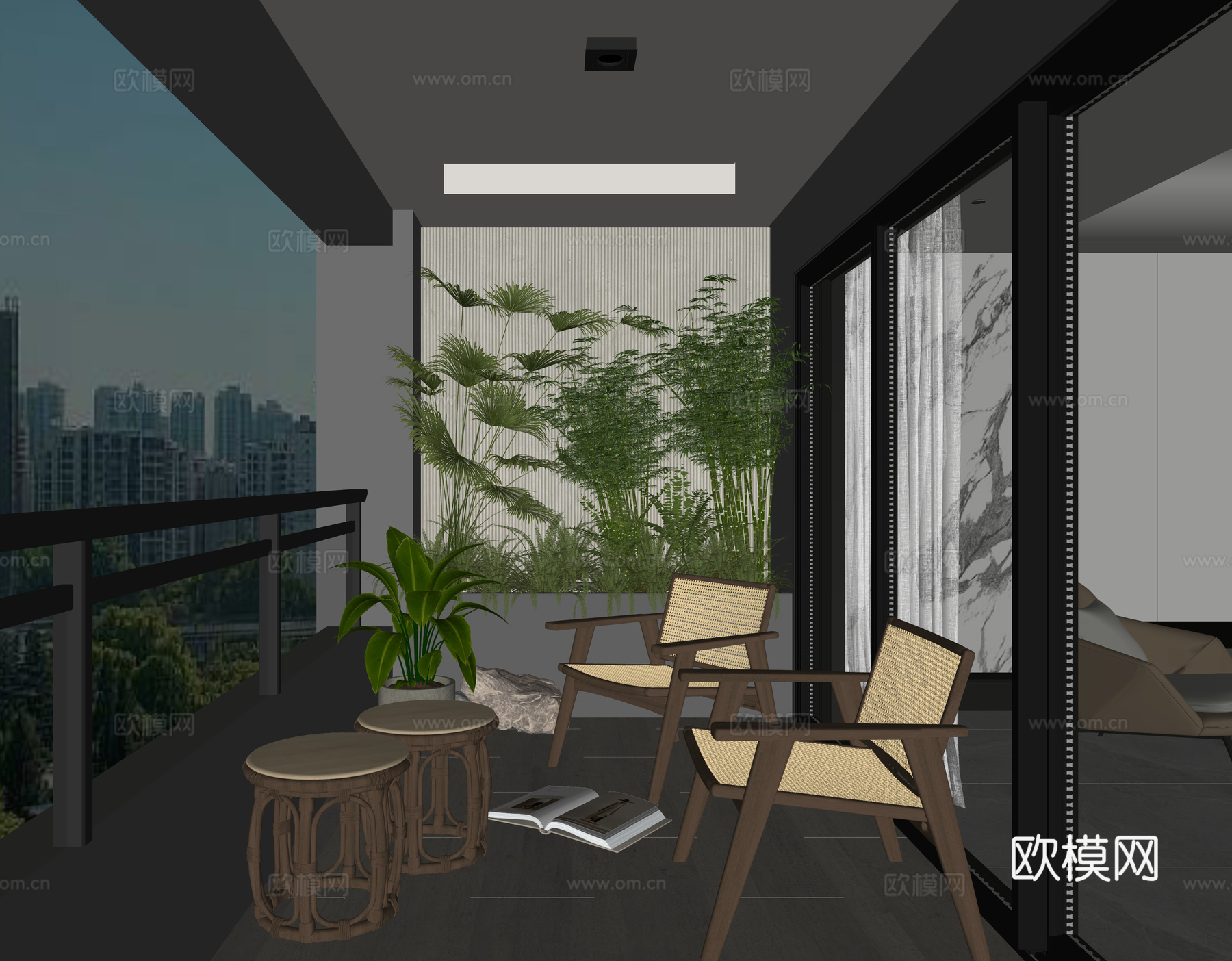现代阳台花园su模型