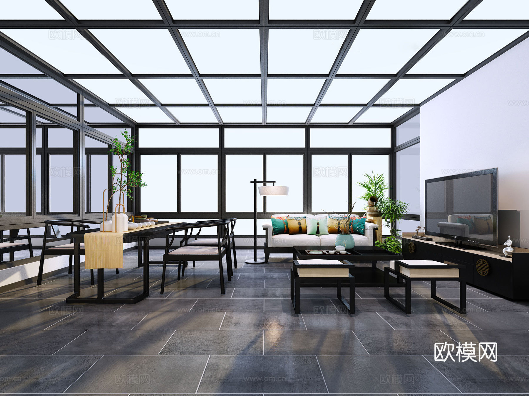 新中式屋顶阳光房3d模型