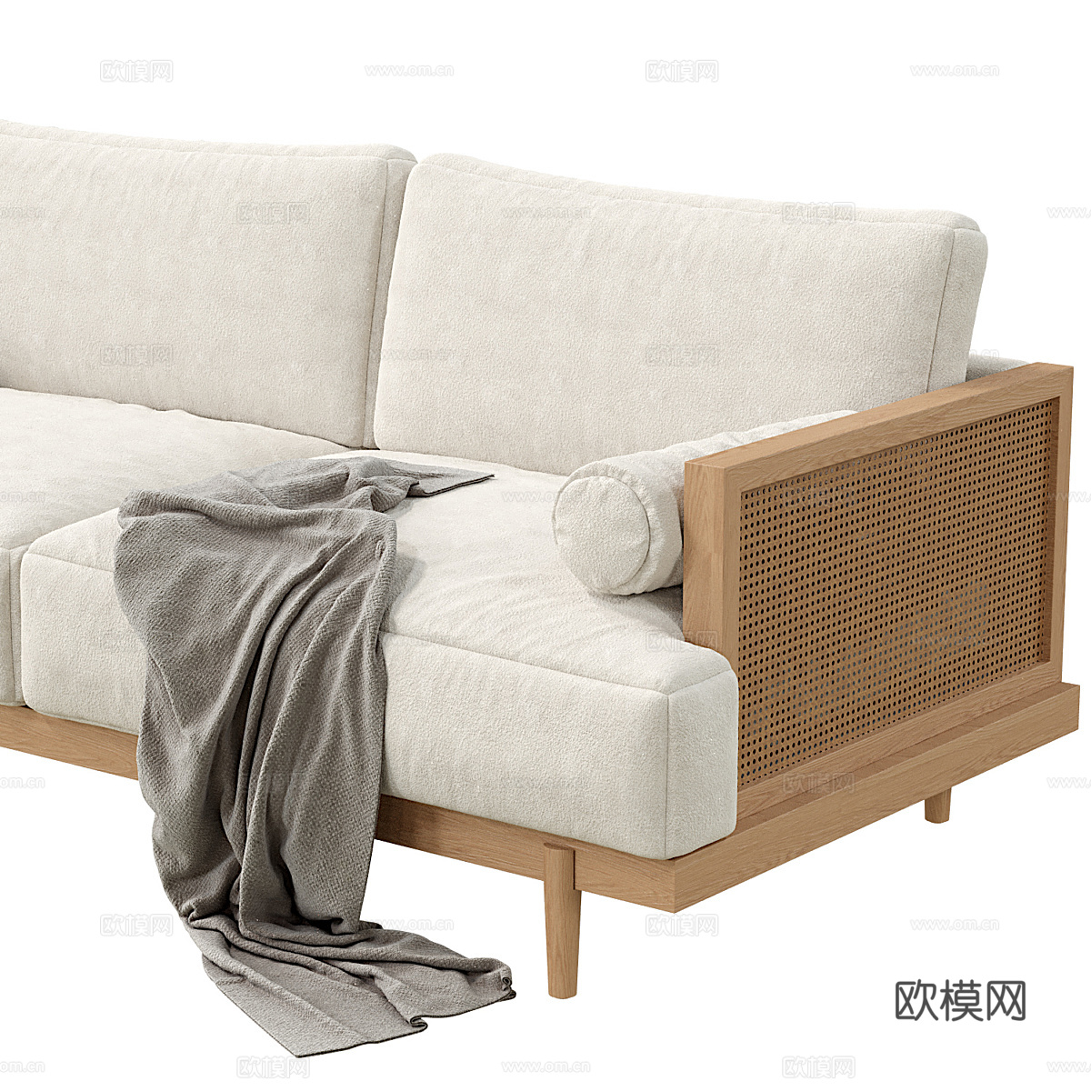 新中式木质布艺双人休闲沙发3d模型