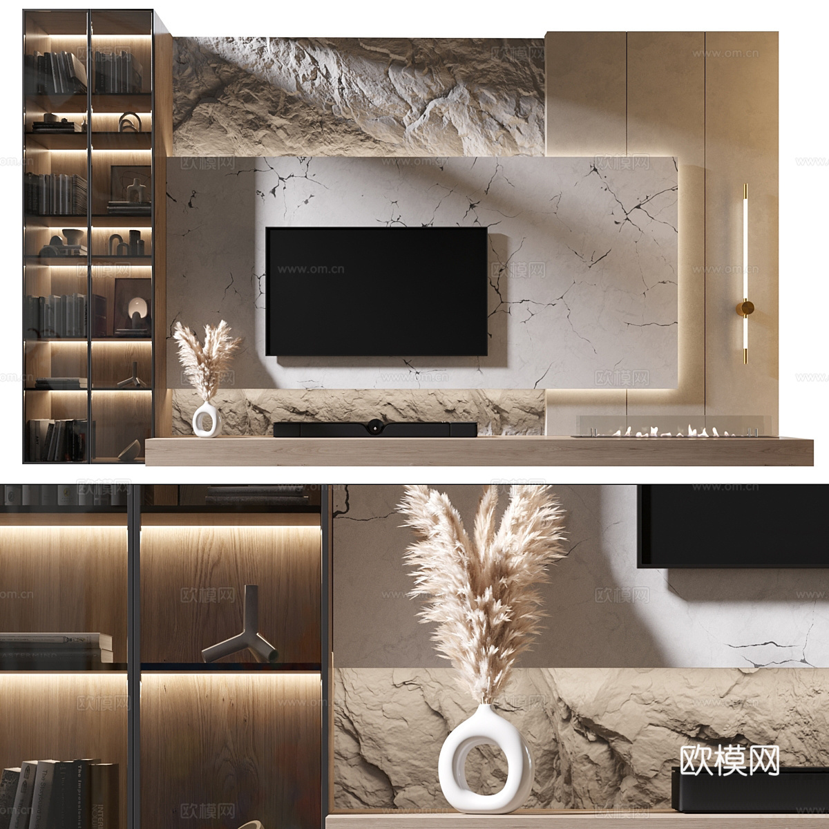 现代极简电视背景墙3d模型