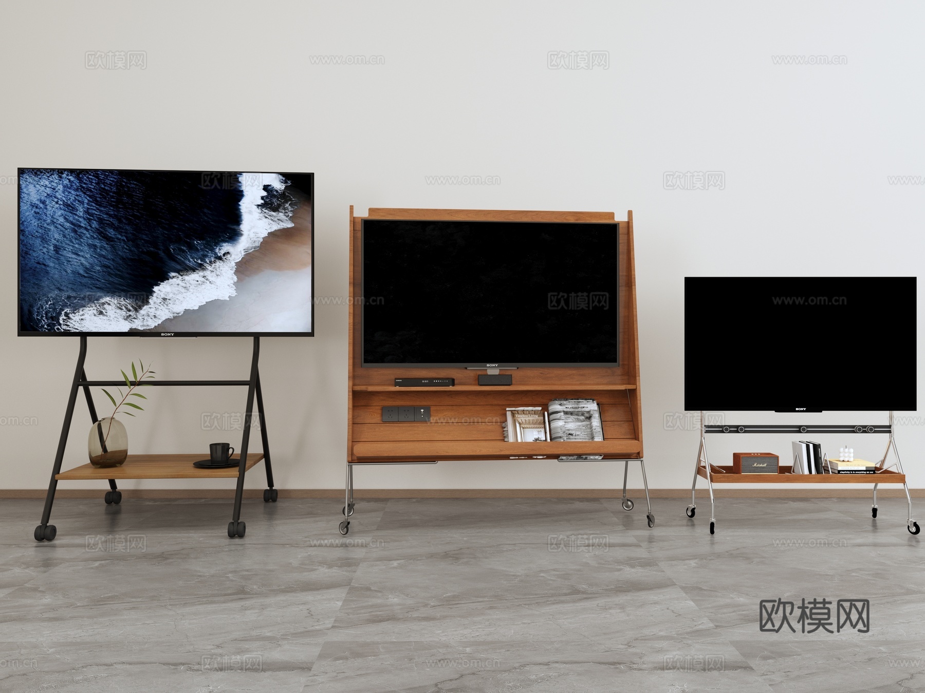 中古风移动落地电视 电视支架3d模型