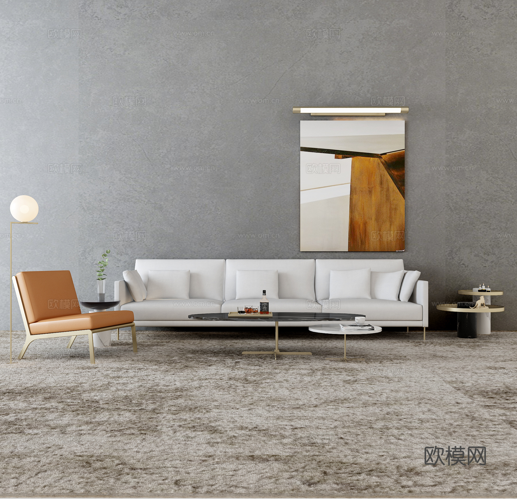 现代休闲单椅沙发茶几组合3d模型下载（渲染图2）