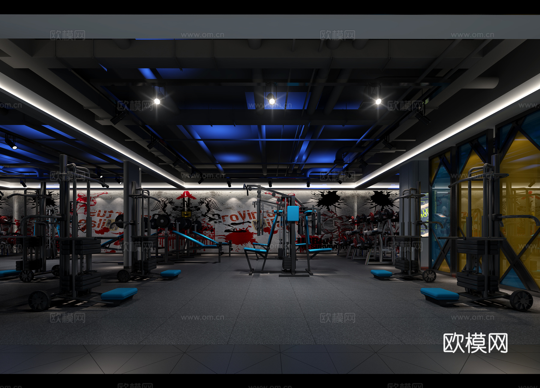 工业风健身房3d模型