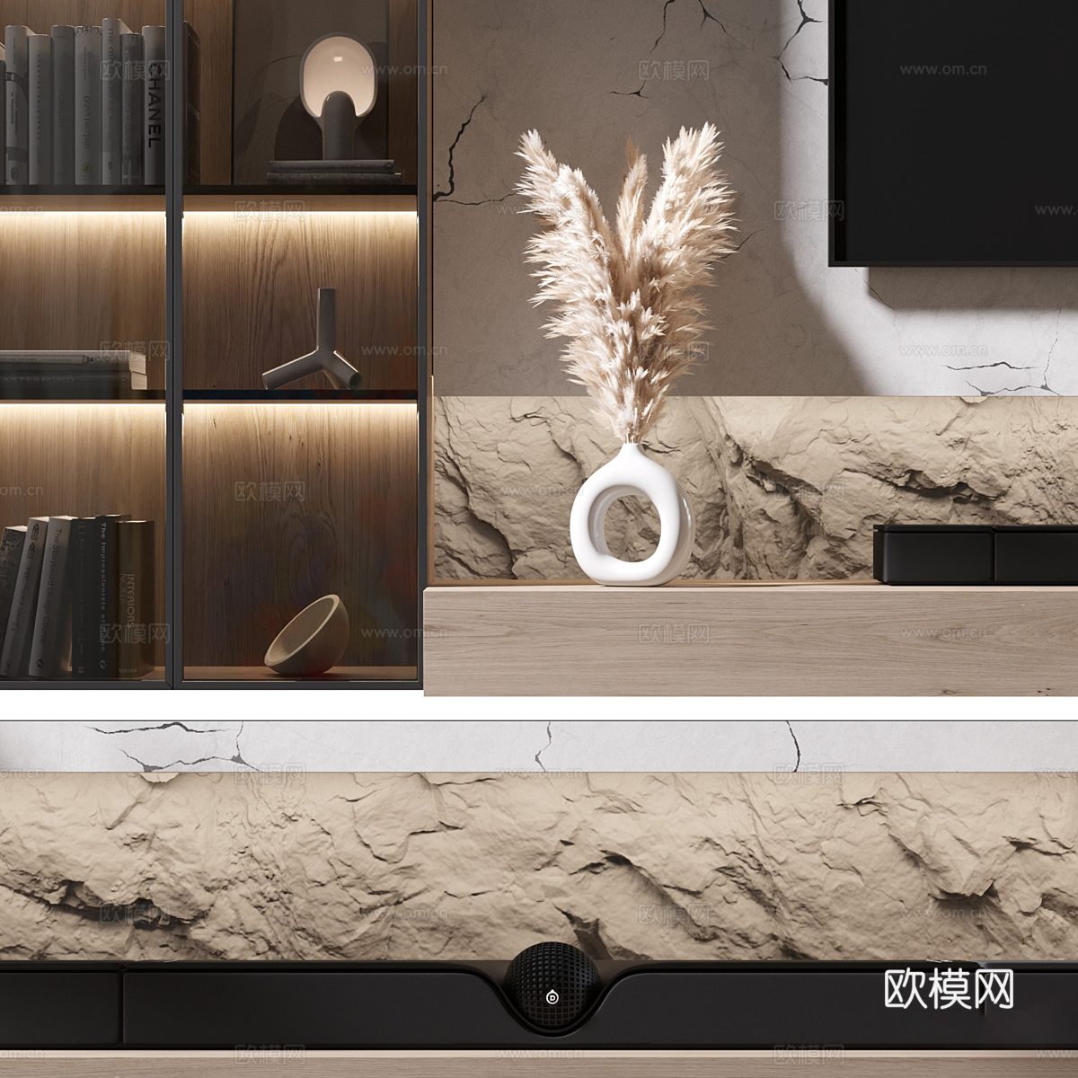现代极简电视背景墙3d模型