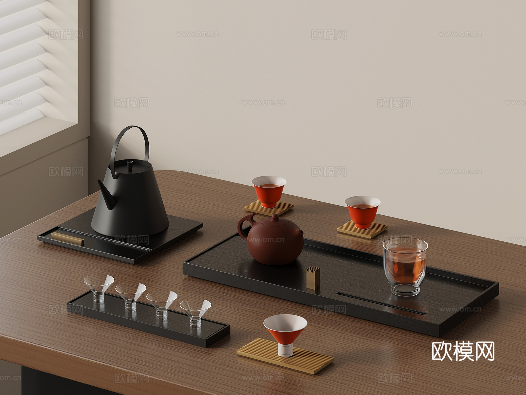 茶具 中式极简茶具组合3d模型