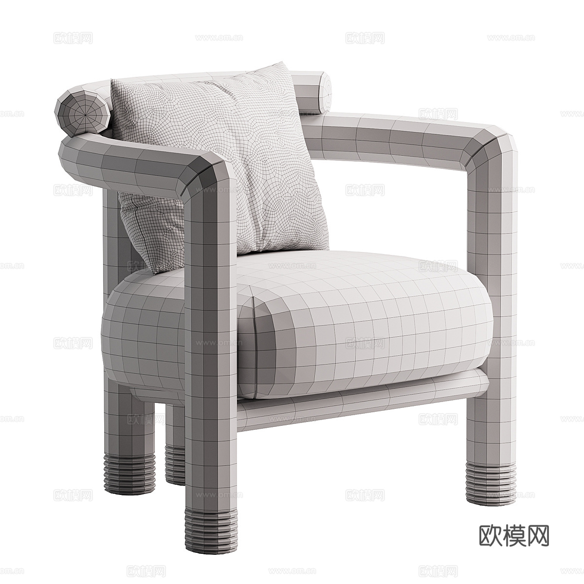 新中式中古风木质布艺扶手椅3d模型