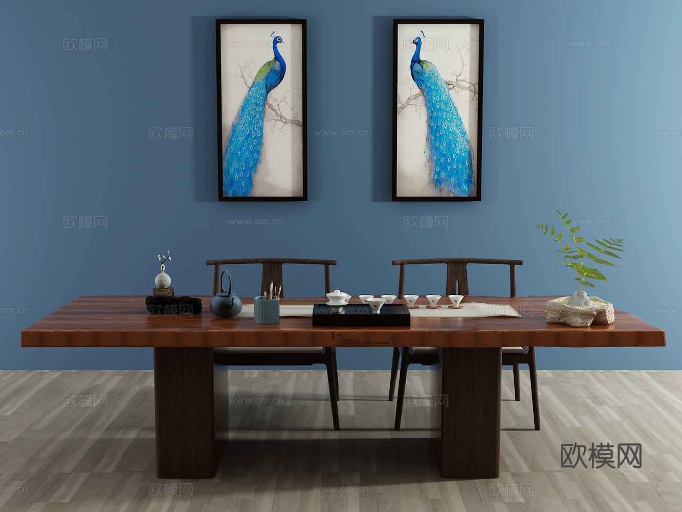 新中式茶几椅 凳子 装饰画3d模型