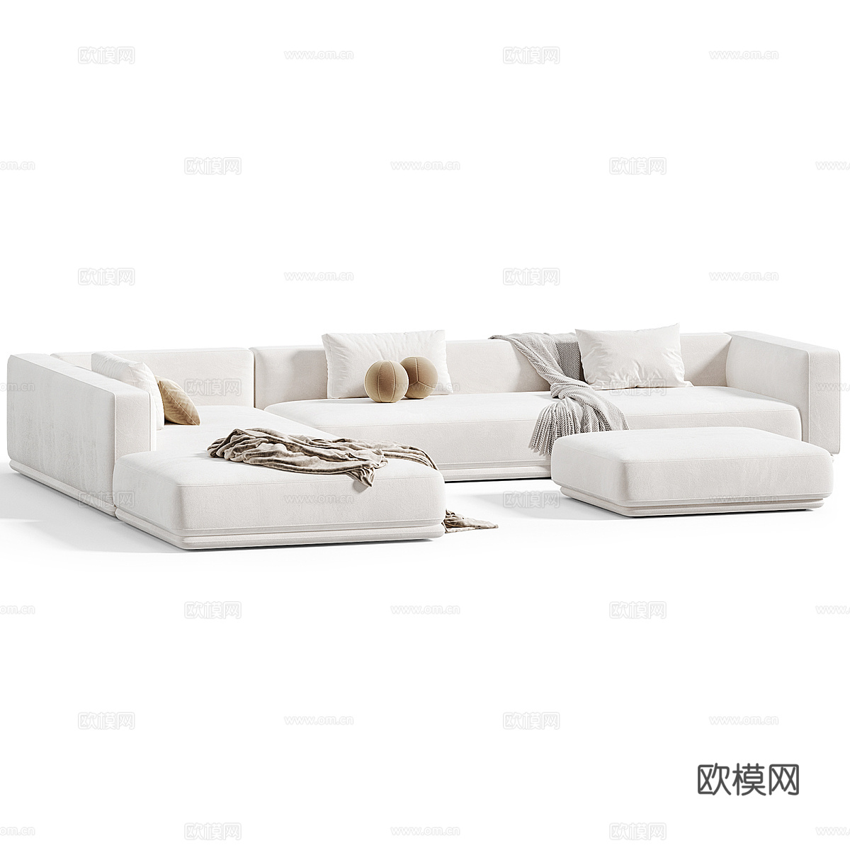 现代意式布艺组合休闲沙发3d模型