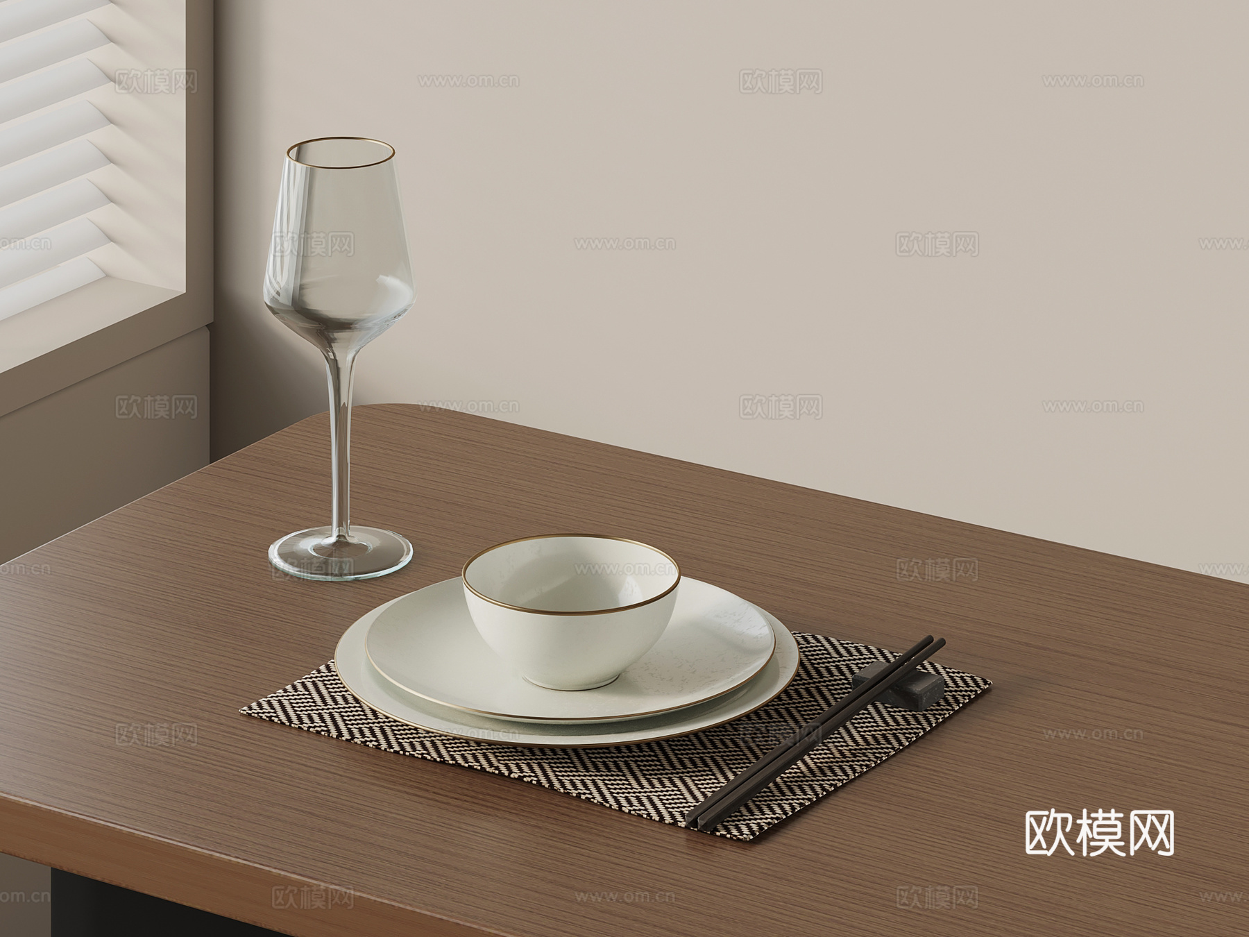 餐具 中式餐具 盘子 碗 红酒杯 筷子3d模型