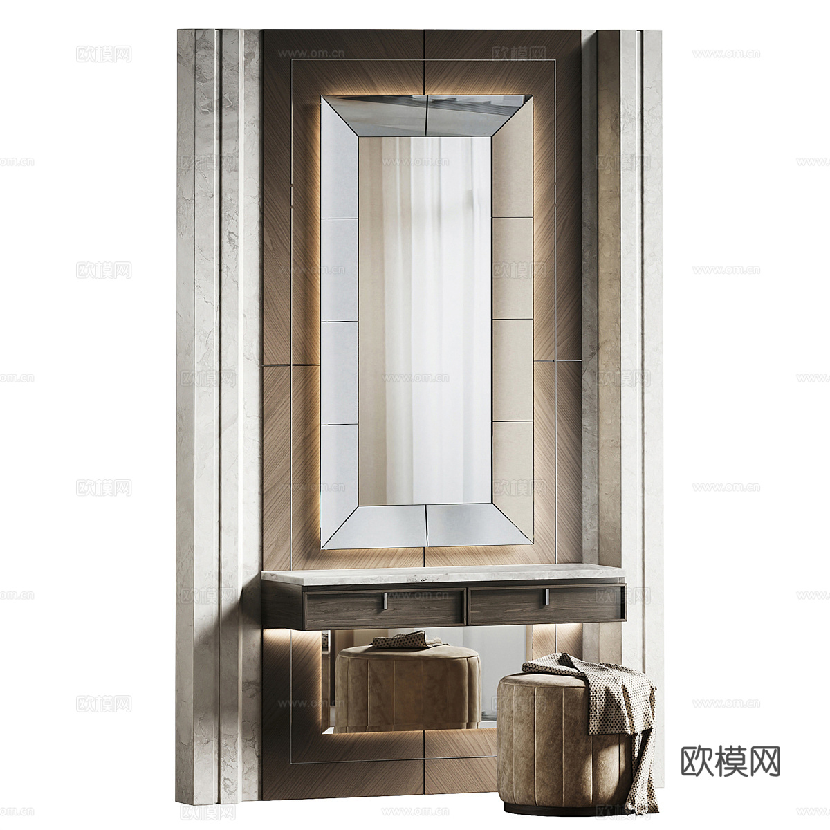 现代意式轻奢梳妆台3d模型