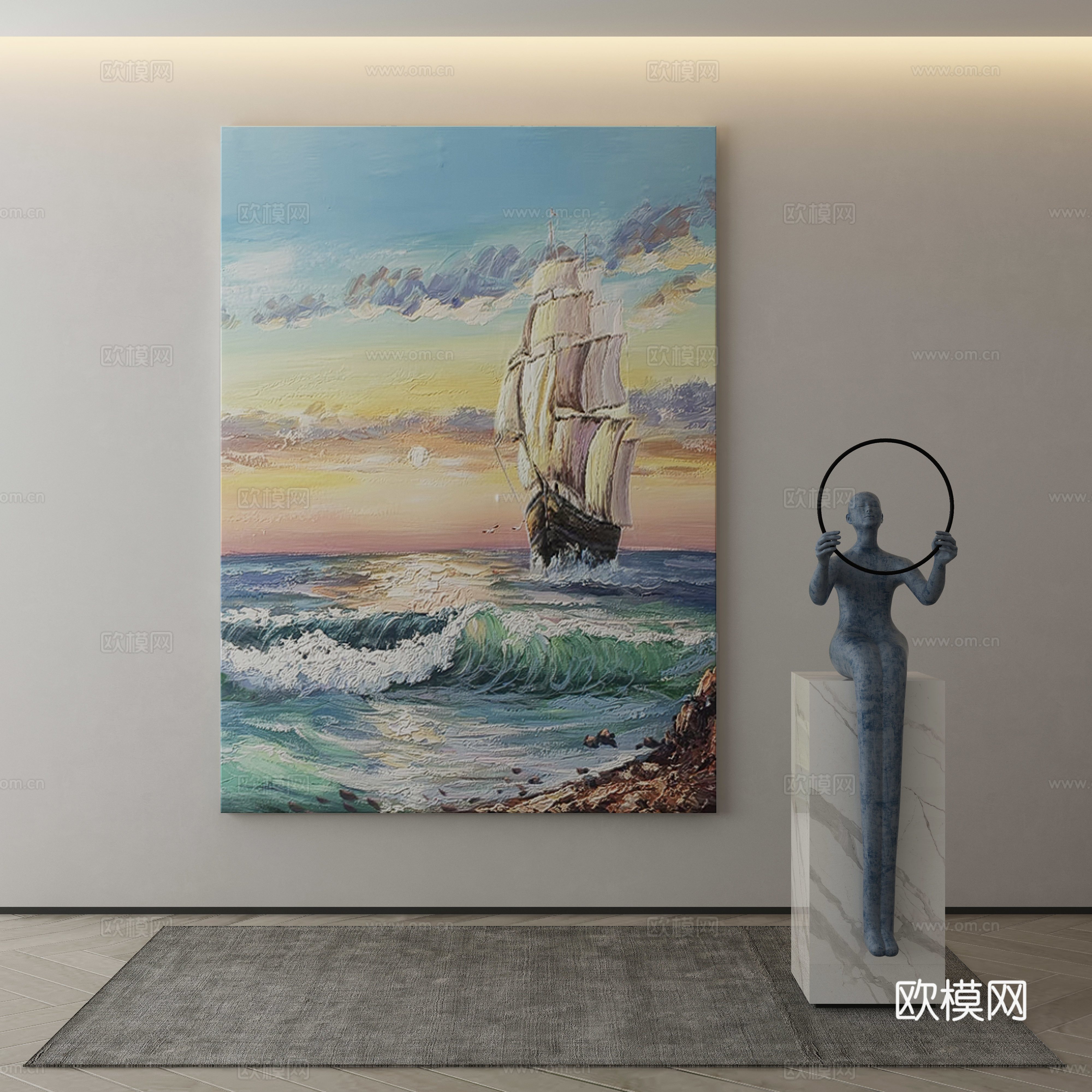 现代侘寂挂画 油画3d模型