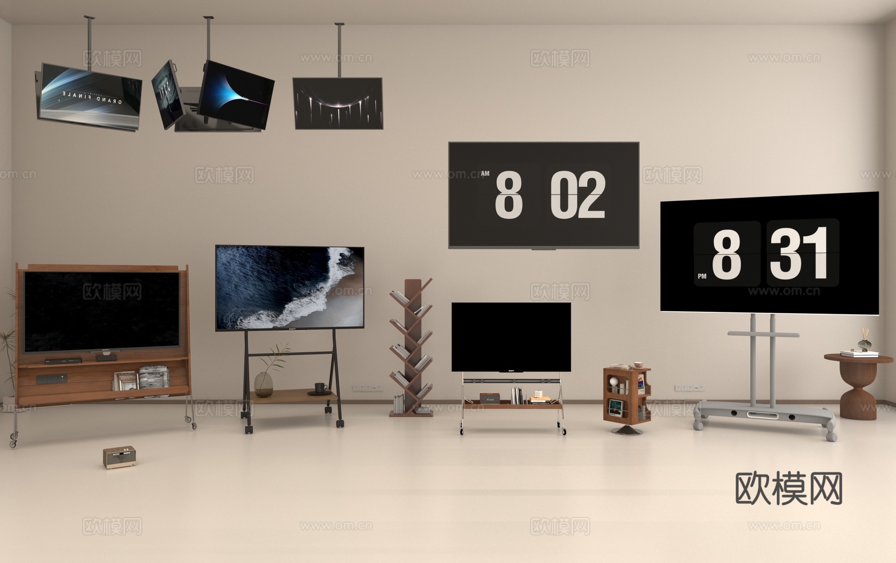 移动落地电视 吊装电视3d模型