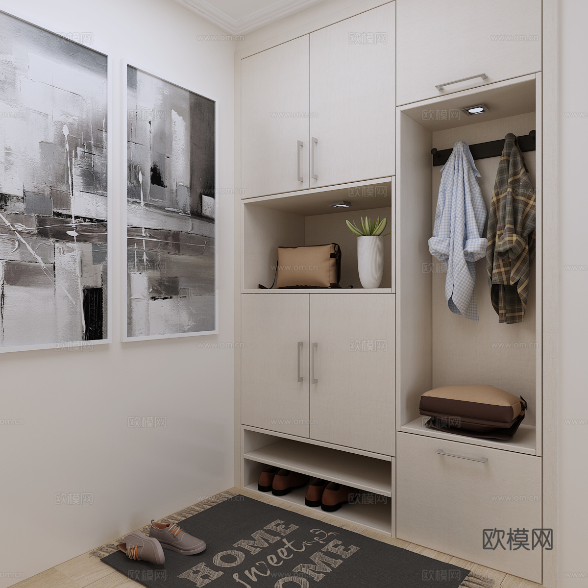 现代衣柜 鞋柜 装饰画 衣服3d模型